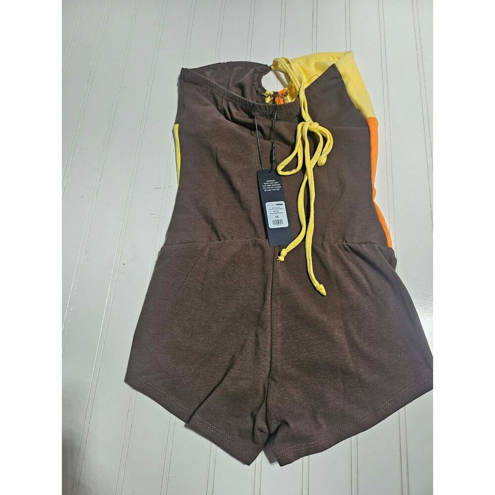 Fashion Nova Indiya Halter Contrast Micro Romper Brown Orange NWT Size S - Picture 5 of 5